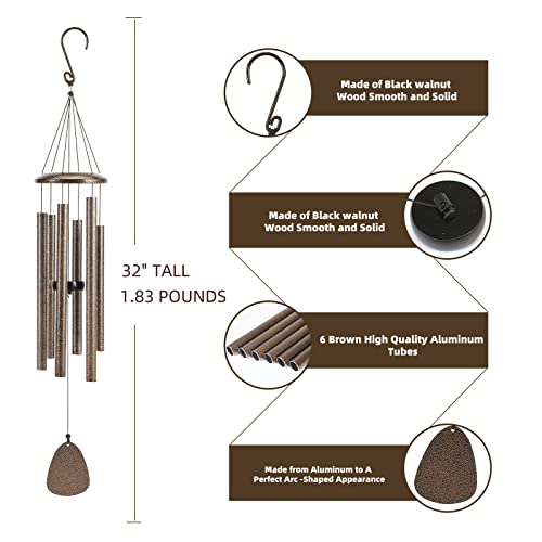 Wind-Chimes-Outdoor-Deep-Tone, Large Soothing Melodic Tones Windchimes, Wind Chimes for Outside, Memorial Wind Chimes Best Gift for Mom Women Grandma Neighbors(32" Brown Coated Aluminum)