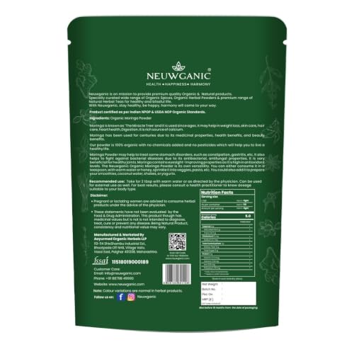 Image of Organic Moringa Powder - India Organic and Usda Certified - Use for Digestion, Energy, Protect Liver, Eye Health | Drumstick Leaves Powder - 200 Gm - Pack of 3