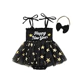 BeQeuewll Baby Girl New Years Outfit Newborn Smocked Romper DressTie Up Spaghetti Straps Tutu Bodysuit Baby Outfits 0-18M (New Year, 12-18 Months)