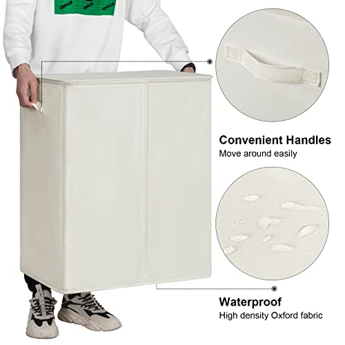 WOWLIVE 154L Double Laundry Hamper with Lid and Removable Bags - Collapsible 2-Section Storage for Dorm Room, Bedroom, and Bathroom, Beige