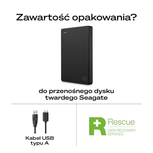 Seagate Portable Drive 2TB, Zewnętrzny dysk twardy przenośny, 2.5", do komputerów Mac, PC, USB 3.0, Czarny, Data Rescue Service (STGX2000400)