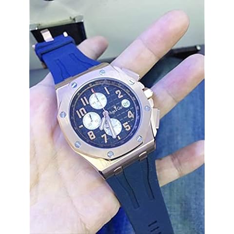 HHBB AAA+ Luxury Men's Watch Chronograph Sapphire Stainless Steel Rose Gold Black Rubber Luminous Watch 8 Cover