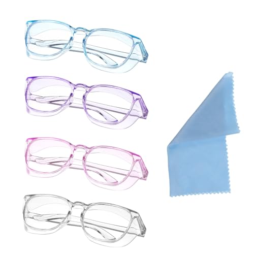 4 Pack Clear Safety Glasses Anti Fog Nurses Goggles Anti Scratch Square Protective Eyewear Cute Scratch Stylish Lab Goggles with Side Protect and Cleaning Cloth for Women Men Assistant Accessories