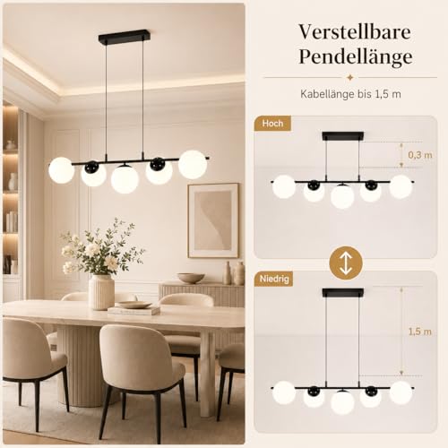 Lámpara colgante de techo negra E27 regulable para mesa de comedor moderna 5