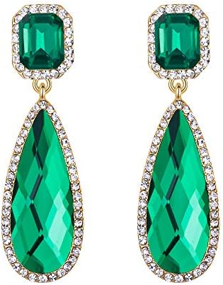 BriLove Women's Wedding Bridal Crystal Asscher Cut Elongated Faceted Teardrop Infinity Figure 8 Dangle Earrings
