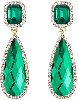 BriLove Women's Wedding Bridal Crystal Asscher Cut Elongated Faceted Teardrop Infinity Figure 8 Dangle Earrings