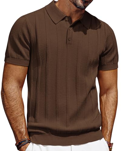 PJ PAUL JONES Polo Shirts for Men Short Sleeve Texture Knit Polo Shirt Lightweight Casual Golf Polo Brown XL