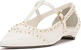 Vince Camuto Valkie Studded Kitten Heel T-Strap Flat Mule, Coconut Cream Leather, 10