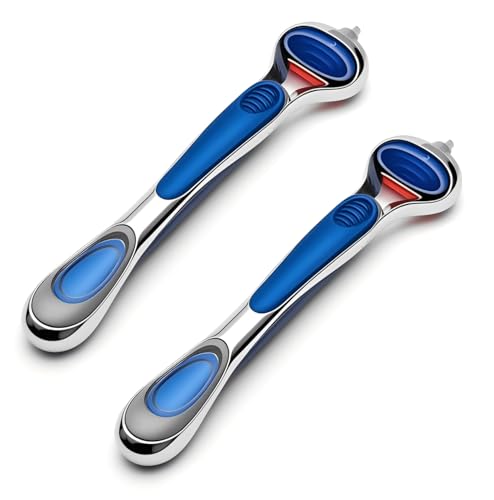 ONLY Compatible with Gillette Fusion 5 Handle,Ergonomic Metal Replacemen Handle Compatible with Gillette Fusion5 Razors for Men,Comfort and and Non-Slip,2Pack.(ONLY THE HANDLE)