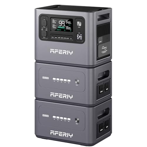 AFERIY 2800W Set Powerstation 2048Wh, Mit 2048Wh 2 Erweiterungsakku, 1,5h Schnellladung, 13 Ausgänge, Reine Sinuswelle 230V, 6144Wh LiFePO4 Solar-Gen