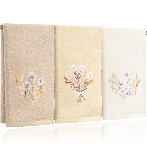 Tingjoo 3 Pcs Neutral Boho Flowers Hand Towels Farmhouse Towels 14''x29''