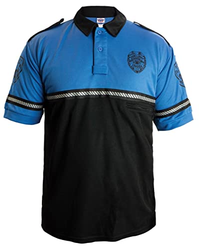 RYNO GEAR Security Badge and Patch Two Tone Bike Patrol Polo Shirt with Zipper Pocket and Reflective Hash Stripes (Navy Blue & Black) Medium - Thumbnail 5