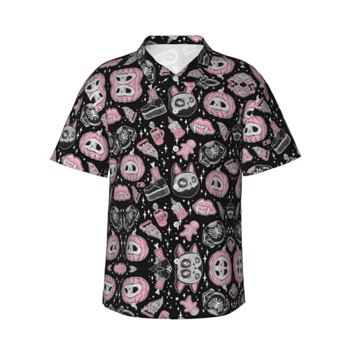 Camisa hawaiana de Halloween para hombre con diseño de gato y calabaza