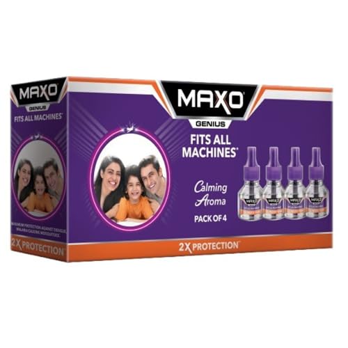 Image of Maxo Genius Mosquito Repellent Liquid Refill 45ml x 4 | Vaporizer Refill Fits All Machines | 2X Protection From Dengue & Malaria Mosquitoes | Calming Aroma Fragrance