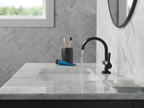 Delta Albion Matte Black Bathroom Faucet 1 Hole, Single Hole Bathroom Sink Faucet for Vanity, Metal Push-Pop Drain Assembly, Matte Black 15855LF-BL by DELTA - Image 6