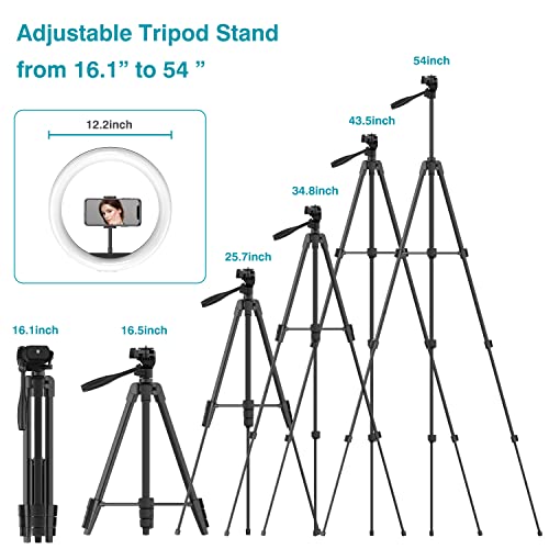 12.2" Ring Light With 54'' Extendable Tripod Stand & Cellphone Holders For Live Stream/Makeup/Youtube Video, Dimmable Led Beauty Selfie Ringlight For Tiktok Photography, Color Temperature 3000-6000K #TOP4
