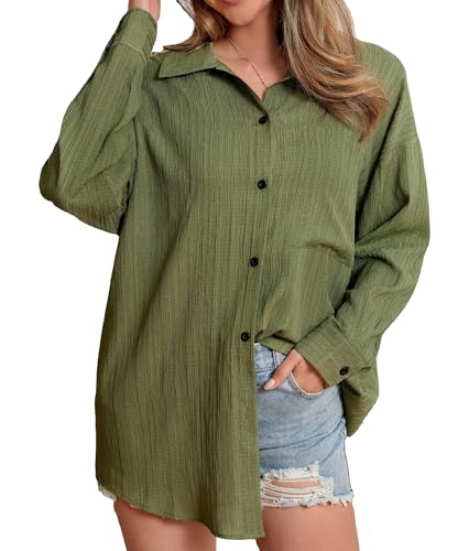 Womens Button Down Shirts Oversize Casual Boyfriend Long Sleeve Button