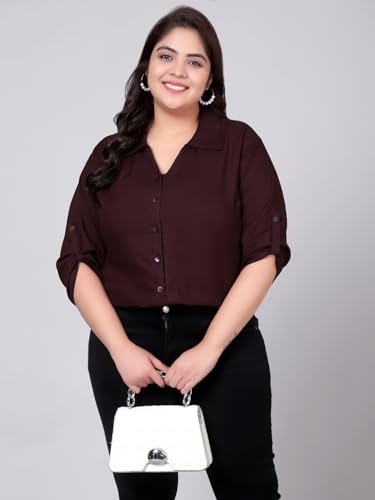Image of Indietoga Women's Plus Size Solid Rayon Longline Casual Shirts (XL to 7XL)