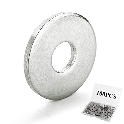 QUMENEY 100 UNIDS Arandela plana de acero inoxidable, Juego de arandelas de tornillo de bloqueo con acabado liso para gotero (1/4"DI x 5/8" OD) Cover