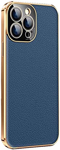 Protection iPhone 13 Pro Max antichoc étui cuir fin bleu
