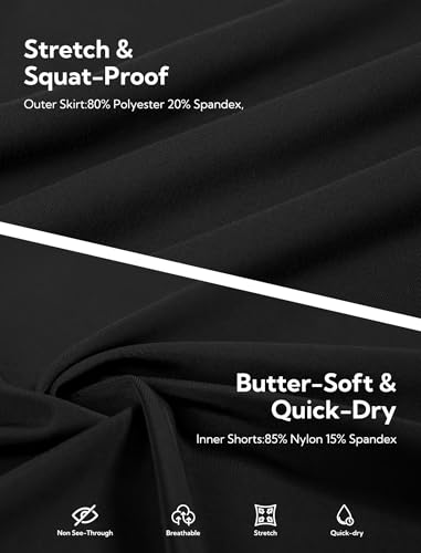 DLOODA Skorts for Woman Tennis Golf Skirt 4 Side Pockets High Waisted Athletic Pickleball Mini Skirts Black S