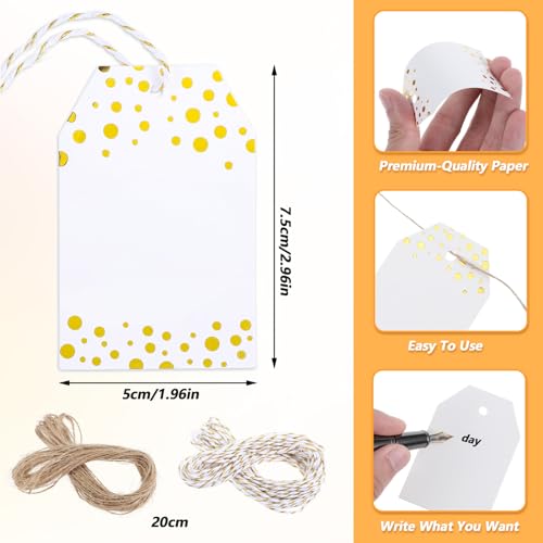 XLIUAX 100 Stück Geschenkanhänger mit Folien Goldpunkte, Kraftpapier Anhänger Kärtchen Hochzeit Anhänger zum Beschriften für Hochzeit Geburtstag Baby Shower Geschenkverpackung Weihnachten, 7,5x5cm