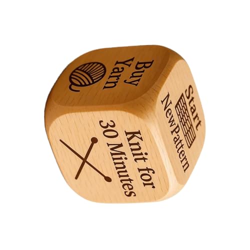 LiYjichng 2in Handmade Wooden Knitting Dice – 6 Sided Engraved Decision Dice with 6 Knitting Tasks, Creative Gift for Crochet Craft Lovers, Ideal for Home Knitting Projects & Craft Workshops
