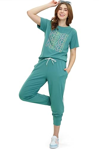 Image of ZEYO - Women's Cotton Typography Printed Night Suit Set of Top & Pajama Set
