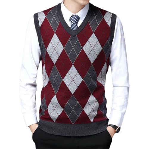 Middle-Aged Pullover Sweater Men'S Diamond Plaid Sleeveless Vest In Fall And Winter
