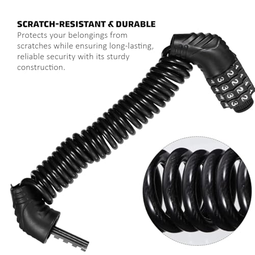 Image of Pivalo 4-Digit Combination Cable Lock Anti-Theft Heavy Duty Coiled Security Lock for Bike, Helmet, Cycle & Luggage (Black, 1 Pack)