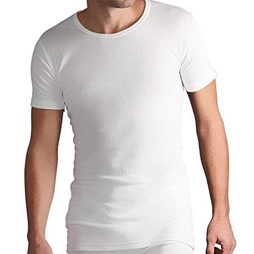 HEAT HOLDERS | Men's Thermal Short Sleeve T-Shirt Vest | Warm Cotton Blend | Soft Brushed Inner | Winter Layering | White | Medium