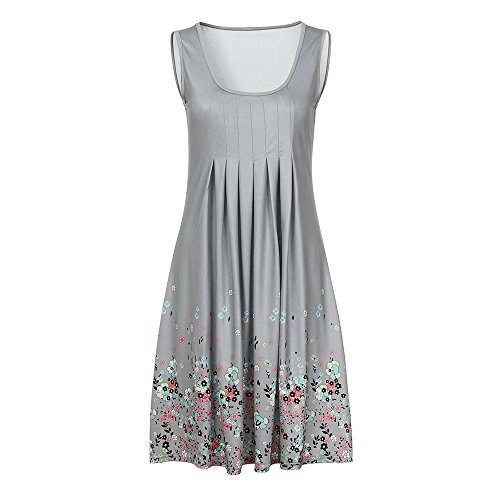 Baskuwish LDSKJ5483 Women'S Summer Sleeveless Racerback Loose Swing Dress Floral Print Midi Dresses Gray thumb #1
