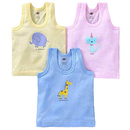 Hivata New Born Baby Boys Girls Soft Cotton Printed Vest Inner Wear for Infants Sando Vest Kids Toddler Camisole Baniyan Multicolor Vest (Pack of 3)
