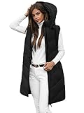 Zwei Seitentaschen OZONEE Damen Weste Steppweste Kapuze Vest Ärmellos Jacke Übergangs Daunenweste Damenweste Steppweste Sportweste Übergangsjacke Bodywarmer Längere Outdoor 777/1765KA/392 SCHWARZ L