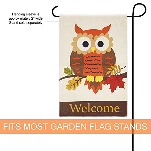 Texupday Welcome Fall Owl Double Sided Burlap Garden Flag Maple Leaves Decoration Autumn Outdoor Yard Flag 12" X 18" #TOP1