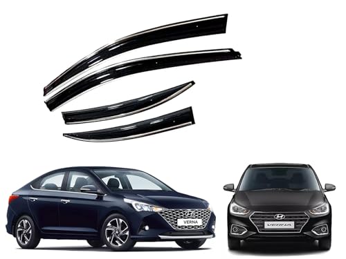 Image of CAR SAAZ Chrome Line Door Visor for Verna(2017-2020)(Set of 4Pcs) | Wind Deflector | Rain Guard