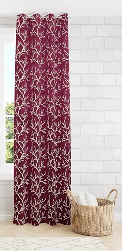 Image of Window Curtains 5 Feet Long for Living Room - Window Curtain Set of 1 Pcs Panel, Velvet Blackout & Stylish Parda for Home Decor & Office Wine Colour