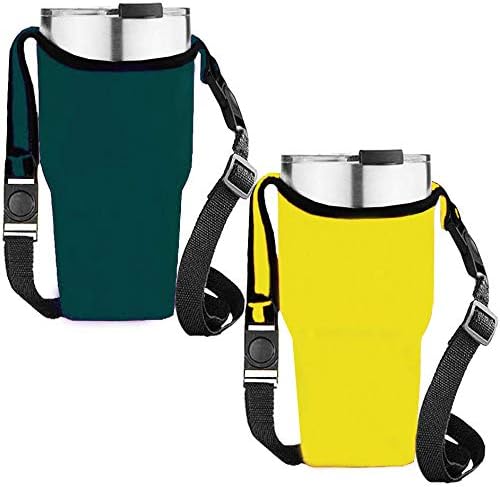 Set of 3 Tumbler 30oz Carrier Holder Pouch with Shoulder Strap, Fit for YETI, Rtic, Atlin, Ozark Trail, Rambler 30 oz Insulated Tumbler Coffee Cup, Neoprene Sleeve with Carrying Handle- 3 Colors