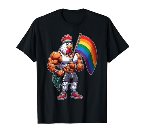 Cock Rainbow Flag LGBT Gay Pride T-Shirt I Love Cock Rooster T-Shirt