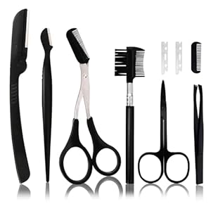 Ptiysta 6-In-1 Eyebrow Trimmer Set Exfoliating Beauty Tool The Eyebrow Treatment Kit includes: Scissors Eyebrow Scissors Eyebrow Comb Tweezers Pocket Knife Eyebrow Scraper