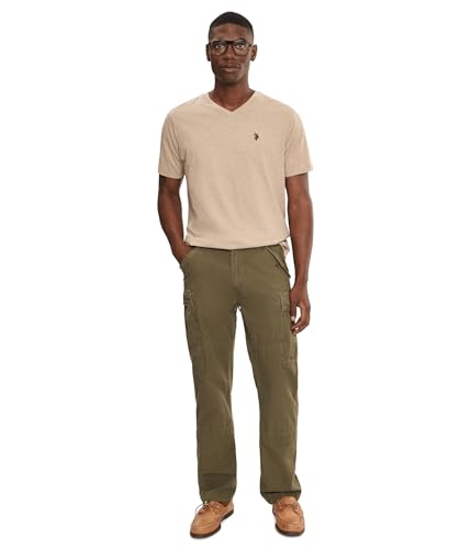 Image of U.S. Polo ASSN. Men's Solid V‑Neck T-Shirt, Khaki Heather, XX-Large