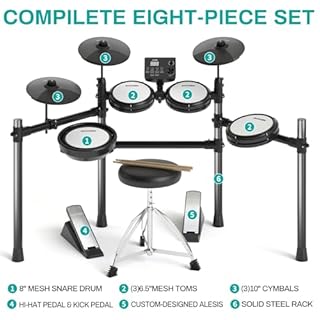 AODSK Electric Drum Set with Quiet Mesh Pads,Electronic Drum for Beginner,USB MIDI,Throne,Headphones,Sticks, Included 15 Kits and 195 Sounds (AED-403-Teenagers Beginners)
