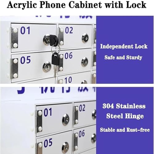 Cell Phone Locker Box with Door Locks and Keys Clear Acrylic Jail Storage Cabinet Wall Mounted,Large Capacity Mobile Phone 40 Compartment Acrylic Security Box with Locks & Keys Safe Solution