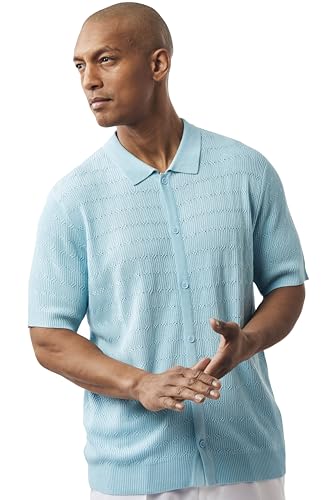 Men’s Short Sleeve Knit Sports Shirt - Modern Polo Vintage Classics: Solid Cable Twist Jacquard Pattern