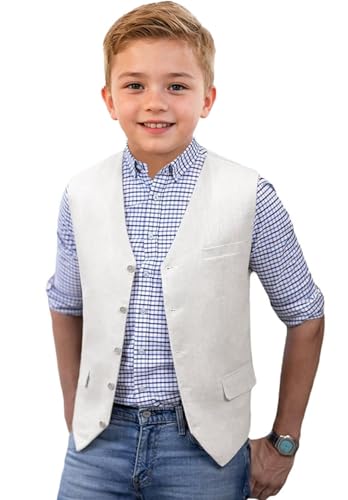 Linen Boys Suit Vest Beach Wedding Kids Costume Vest Ring Bearer Outfit Summer Casual Boy Waistcoat