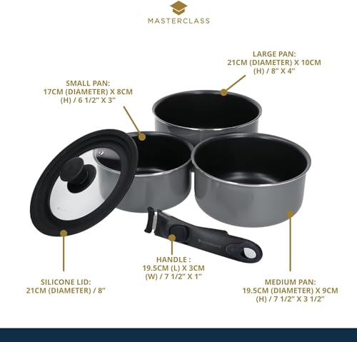 MasterClass Smart Space 3 Piece Non-Stick Induction Saucepan Set - Image 3