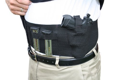 AlphaHolster Belly Band Gun Holster wtih Dual Magazine Pouch. Cross Draw - Right or Left Hand - Any Gun - Any Clothing (Black, Medium)