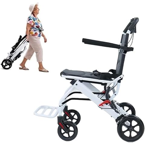 VEAREAR Folding Wheelchair, Lightweight Portable Transit Travel Chair for Adults, Ergonomic with Adjustable Safety Strap, Carbon Steel Frame, PU Wheels for Smooth Rid for The Elderly Cover