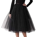  Minetom Femme Fille Taille Haute Jupe Rétro Plissée 50s Année Elastique Tutu Cocktail Rockabilly Audrey Hepburn Petticoat Mousseline de Soie Skirt Noir M (66-110cm)