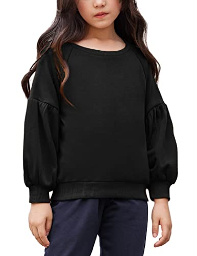 Arshiner Girls' Pullover Ballon Long Sleeve Sweatshirt Black For 7-8 Years #TOP8